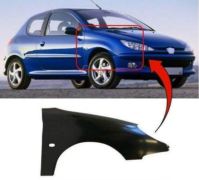 Fits Peugeot 206 1998-2009 Front Wing Primed With Side Lamp Hole Driver Side 3/5Dr Hatchback - tradevehicleparts.co.uk