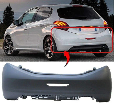 Fits Peugeot 208 2012- Rear Bumper Primed Fits 3 & 5 Dr Models No Pdc - tradevehicleparts.co.uk