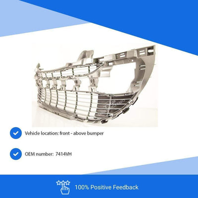 Fits Peugeot 308 2008-2011 Front Bumper Centre Grille Silver - tradevehicleparts.co.uk
