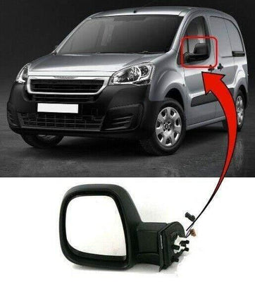 Fits Peugeot Partner 2012-2018 Door Wing Mirror Heated Electric Black Passenger Side 5Pin - tradevehicleparts.co.uk