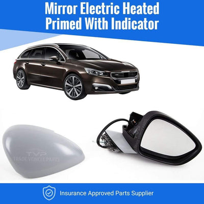 Fits Peugeot 508 Estate 2011- Door Wing Mirror Electric Heated Primed Indicator Right - tradevehicleparts.co.uk