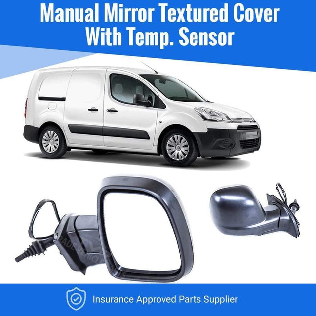 Fits Citroen Berlingo 2012- Door Wing Mirror Manual Mat Black Temp Sensor Driver Side 2Pin - image 2