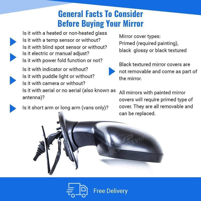 Fits Citroen Berlingo 2012- Door Wing Mirror Manual Mat Black Temp Sensor Driver Side 2Pin - image 4