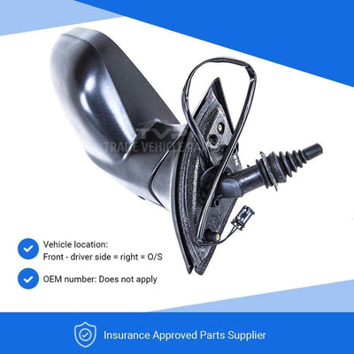 Fits Peugeot Partner 2012- Door Wing Mirror Manual Mat Black Temp Sensor Driver Side 2Pin - tradevehicleparts.co.uk