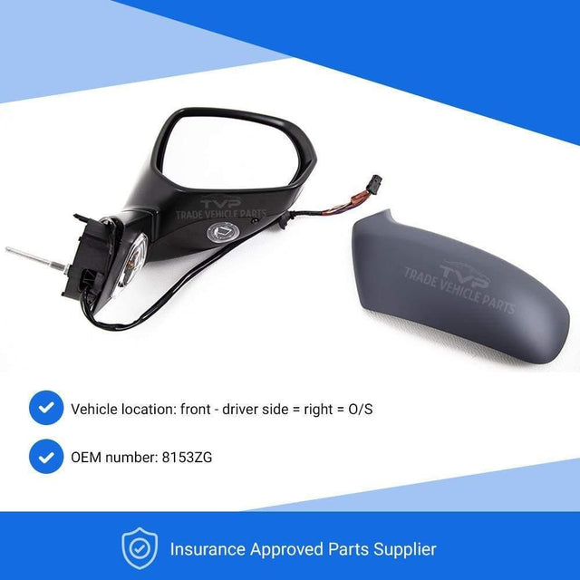 Fits Peugeot 5008 2010-2017 Door Mirror Electric Heated Power Fold Primed Right O/S - image 3