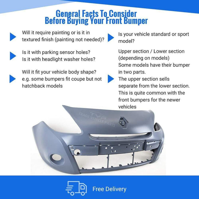 Fits Renault Clio 2009-2012 Front Bumper 15In Wheel Cars Primed No Pdc Or Washer Holes - image 4