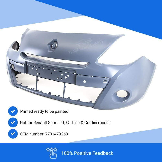 Fits Renault Clio 2009-2012 Front Bumper 15In Wheel Cars Primed No Pdc Or Washer Holes - image 3