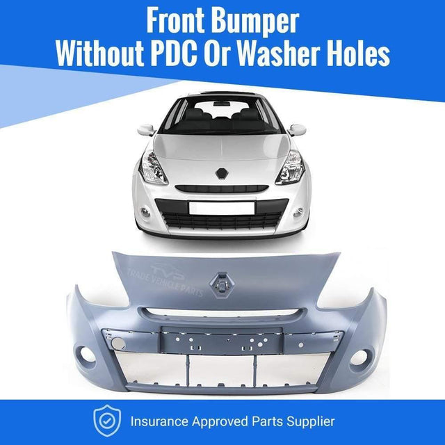 Fits Renault Clio 2009-2012 Front Bumper 15In Wheel Cars Primed No Pdc Or Washer Holes - image 2