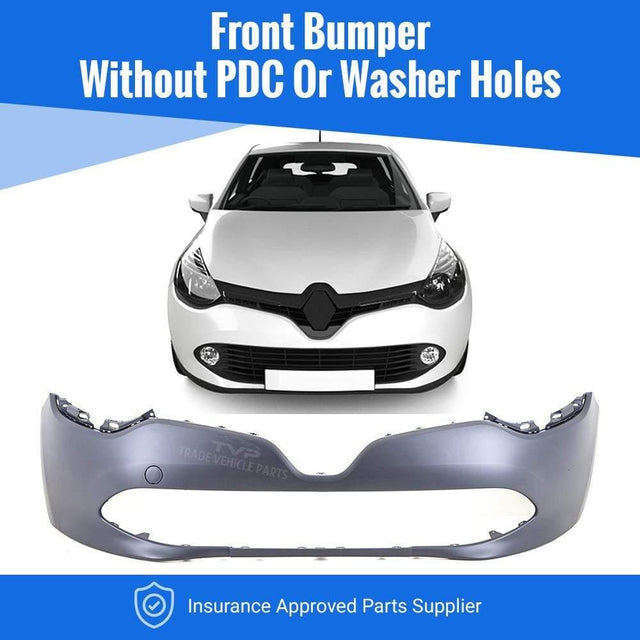 Fits Renault Clio 2013-2016 Front Bumper Primed No Pdc Or Washer Holes - image 2
