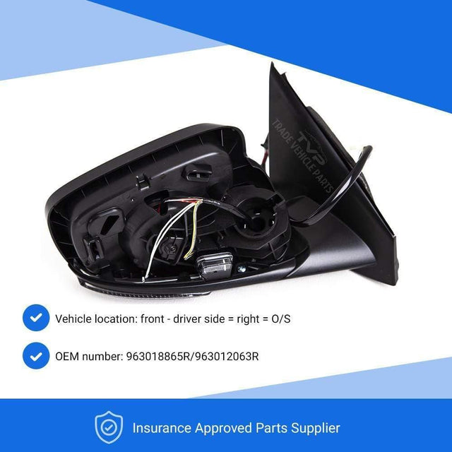 Fits Renault Kadjar 2015-2018 Door Wing Mirror Electric Heated With Indicator Temp. Sensor Primed Cover 9 Pins Driver Side - image 2