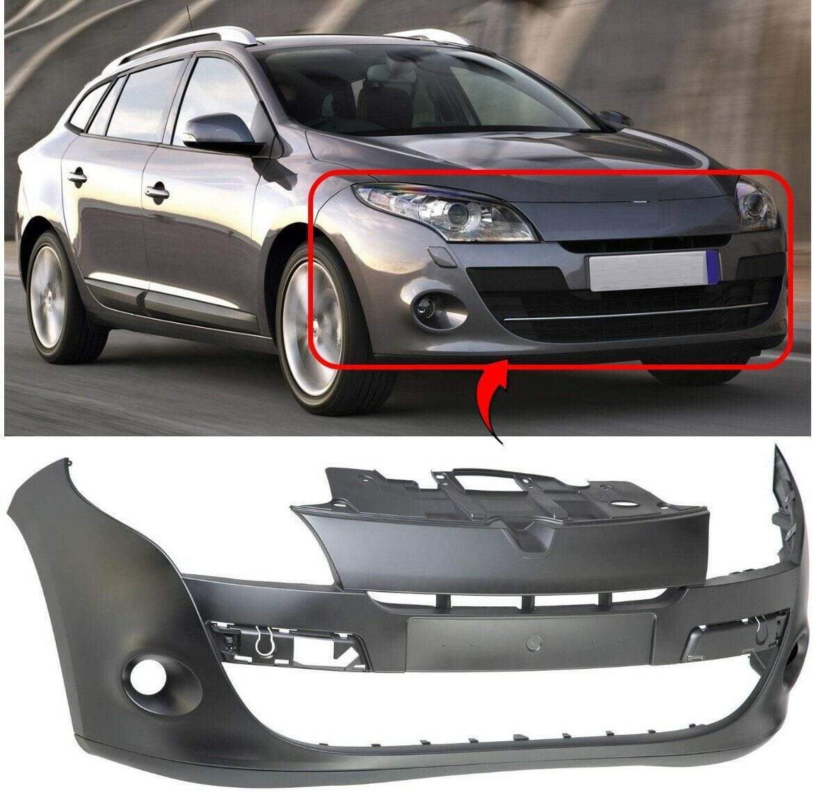 RN1175A Renault Megane Estate 2009-2012 Front Bumper Primed No Sensor Holes