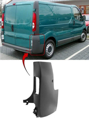 Fits Vauxhall Vivaro 2000-2014 Rear Bumper Corner Gray Driver Side - tradevehicleparts.co.uk