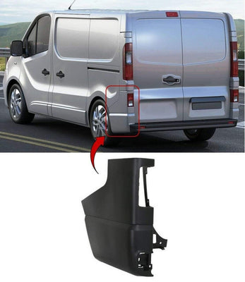 Fits Renault Trafic 2014- Rear Bumper Corner Black Passenger Side - tradevehicleparts.co.uk