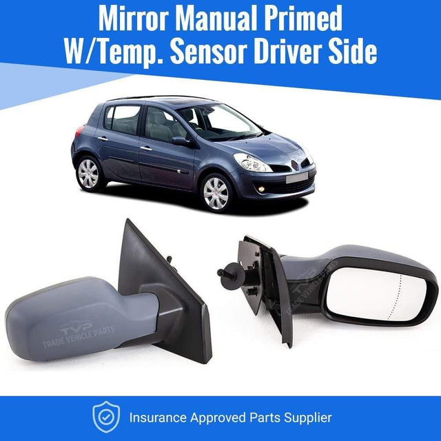 Fits Renault Clio 2005-2009 Door Wing Mirror Manual Primed W/Temp. Sensor Driver Side - image 2