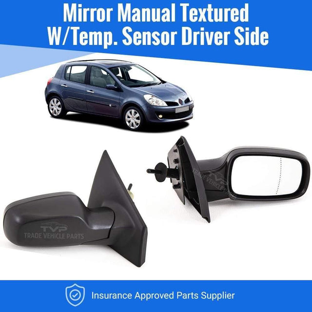 Fits Renault Clio 2005-2009 Door Wing Mirror Manual Textured T. Sensor Driver Side - image 2