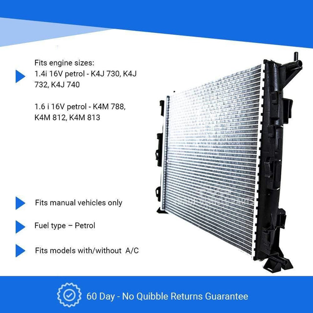 Fits Renault Megane 2003-2008 Radiator (1.4I 16V, 1.6I 16V Petrol) (Manual) (With/Without Ac) - image 2