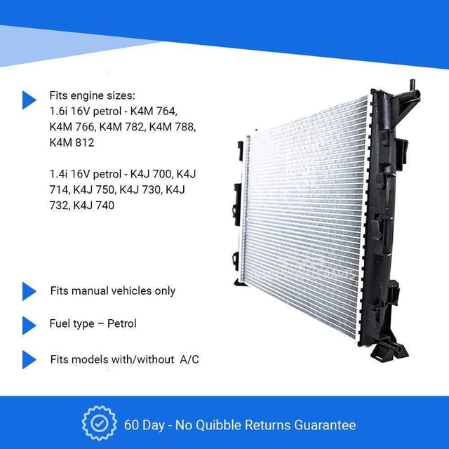 Fits Renault Scenic 2003-2009 Radiator (1.4I 16V, 1.6I 16V Petrol) (Manual) (With/Without Ac) - image 2