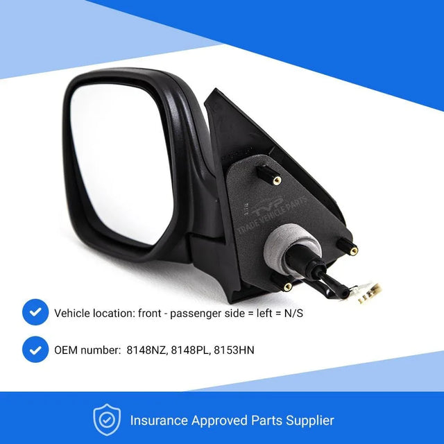 Fits Citroen Berlingo 1996-2008 Door Wing Mirror Heated Manual Mat Black Left Side - image 2