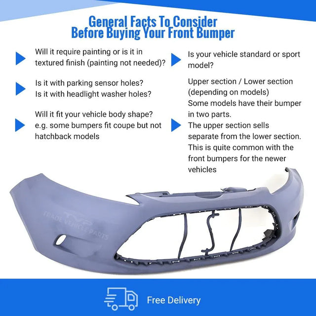 Fits Ford Fiesta 2008-2012 Front Bumper Primed No Fog Holes No Pdc Holes - image 4