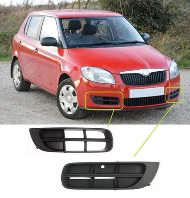 Fits Skoda Fabia Roomster 2007-2010 Front Bumper Fog Grille No Hole Pair Left & Right - tradevehicleparts.co.uk