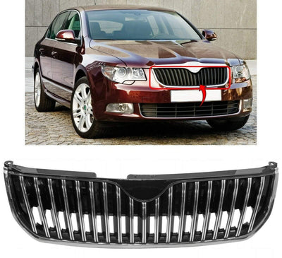 Fits Skoda Superb 2008-2013 Main Centre Front Bumper Grille All Chromed Hatch - tradevehicleparts.co.uk