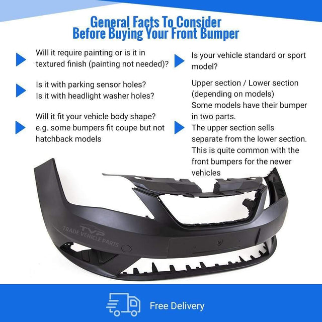 Fits Seat Ibiza 2012-2015 Front Bumper Primed With Spoiler No Sensor / Washer Holes - image 3
