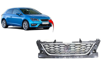 Fits Seat Leon 2013-2017 Upper Centre Front Main Grille Fr Models Black With Chrome Moulding - tradevehicleparts.co.uk