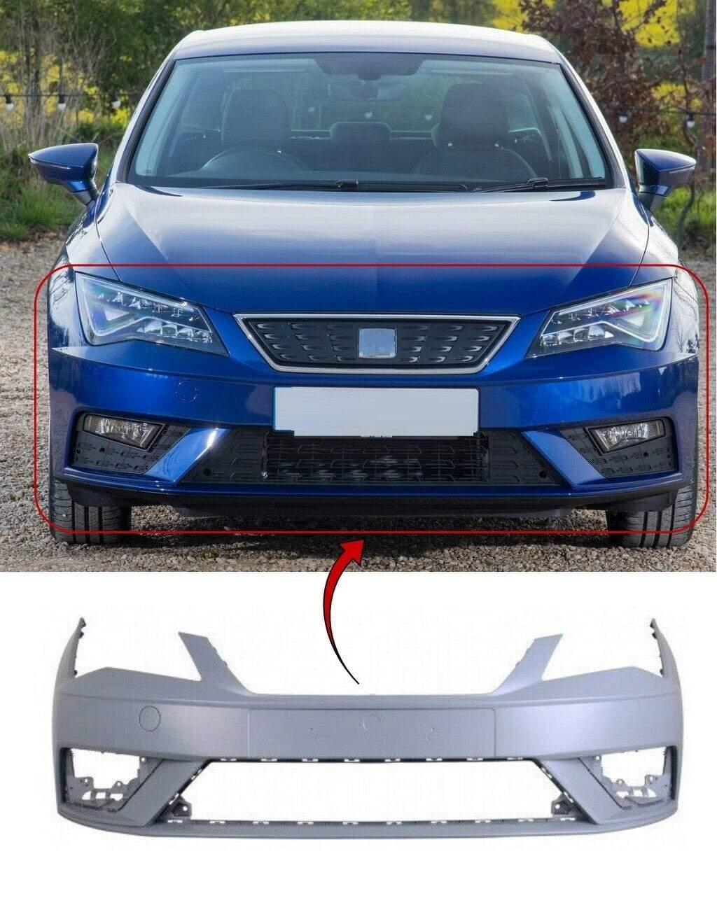 Seat Leon 2017- Front Bumper Primed W/O Parking Sensor Hole & Washer Hole