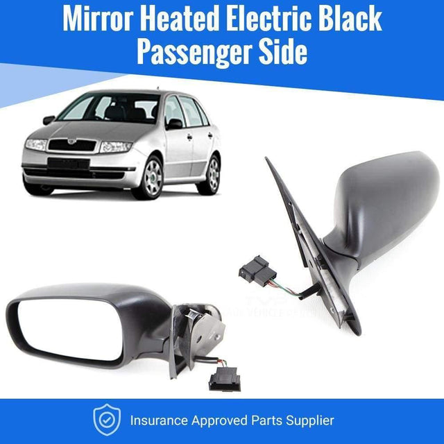 Fits Skoda Fabia 2000-2005 Door Wing Mirror Heated Electric Black Passenger Side - image 2