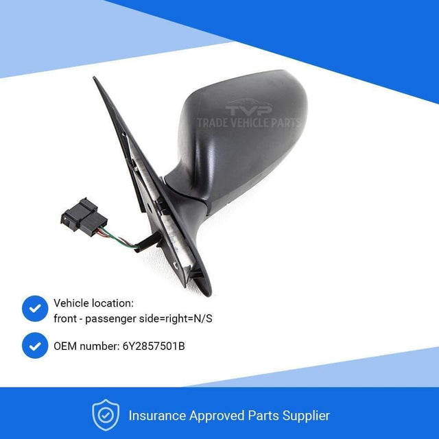 Fits Skoda Fabia 2000-2005 Door Wing Mirror Heated Electric Black Passenger Side - image 3