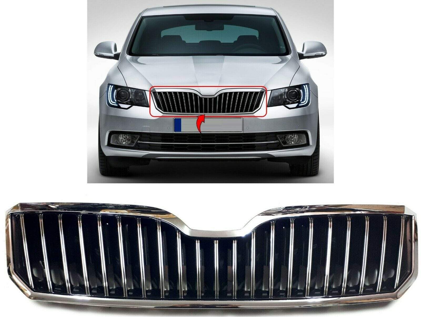Skoda Superb Facelift 2013-2015 Main Centre Front Bumper Grille All Chromed