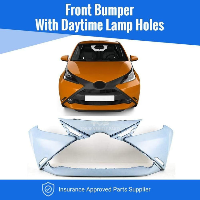 Fits Toyota Aygo 2014- Front Bumper Primed With Daytime Lamp Hole - image 2