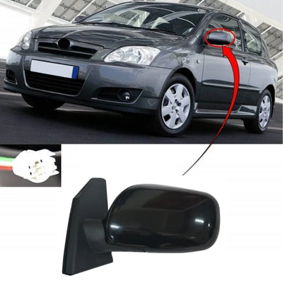 Fits Toyota Corolla 2002-2004 Door Wing Mirror Electric Mat Black Round Plug 3 Pin Passenger Side - tradevehicleparts.co.uk