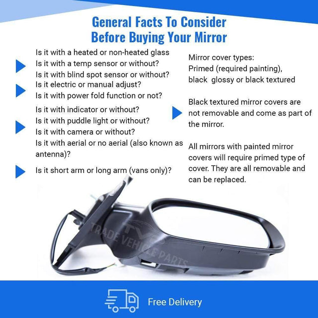 Fits Toyota Yaris 2006-2011 Door Wing Mirror Electric Primed-Black Passenger Side Not Verso - image 4