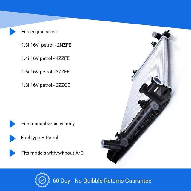 Fits Toyota Corolla 2000-2007 Radiator (1.3I 16V 1.4I 16V 1.6I 16V 1.8I 16V) (Petrol) ( Manual) (With/Without Ac) - image 2