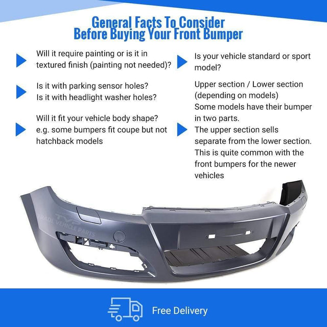 Fits Vauxhall Astra H 2004-2006 Front Bumper Primed No Pdc With Washer Holes - image 3