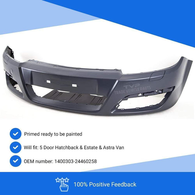 Fits Vauxhall Astra H 2004-2006 Front Bumper Primed No Pdc With Washer Holes - image 2