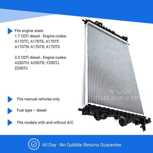 Fits Vauxhall Astra J 2010-2015 Radiator (1.7 Cdti, 2.0 Cdti)(Manual) (With/Without Ac) - image 3