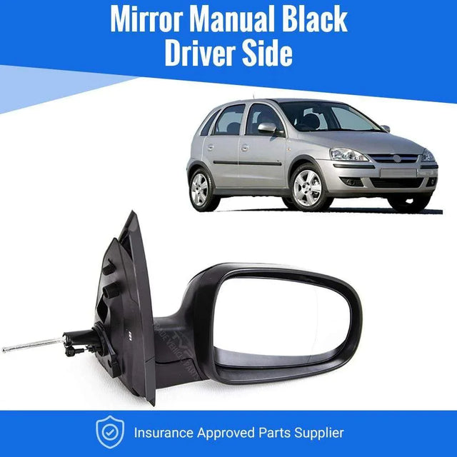 Fits Vauxhall Corsa C 2000-2006 Door Wing Mirror Manual Black Driver Side - image 2