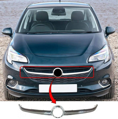 Fits Vauxhall Corsa E 2015- Front Bumper Grille Moulding Chrome Centre - tradevehicleparts.co.uk