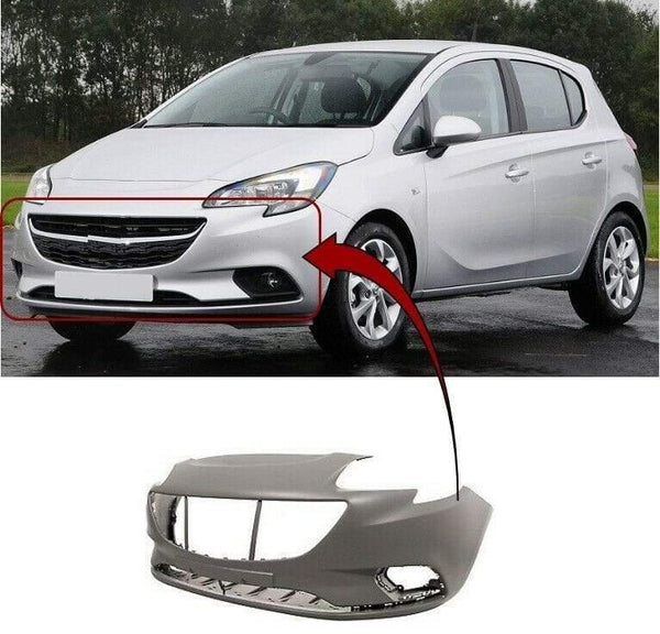 Fits Vauxhall Corsa E 2015- Front Bumper Primed Gray No Washer Or Pdc Holes
