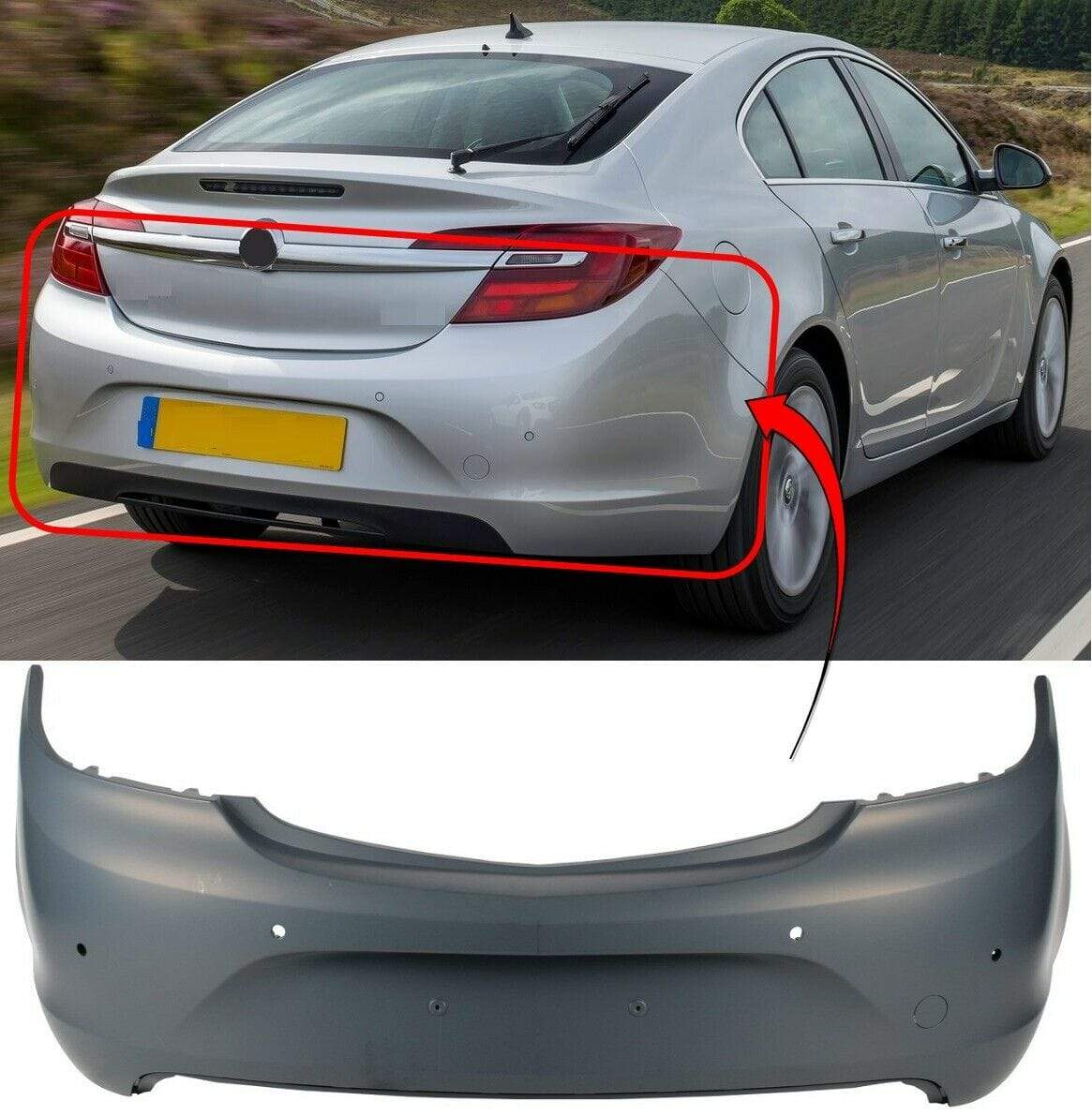 Vauxhall Insignia Hatchback 2013-2017, Saloon 2013-2014 Rear Bumper Primed With Sensor Hole