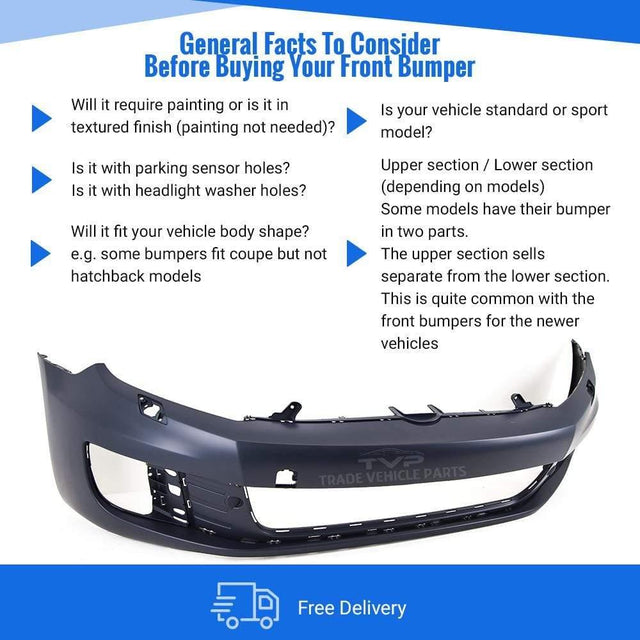Fits VW Golf Mk6 Gti/Gtd 2009-2013 Front Bumper Primed With Washer Holes No Pdc Holes - image 4