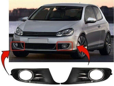 Fits VW Golf Mk6 2008-2013 Front Bumper Fog Grille With Chrome Surround Pair O/S+N/S - tradevehicleparts.co.uk