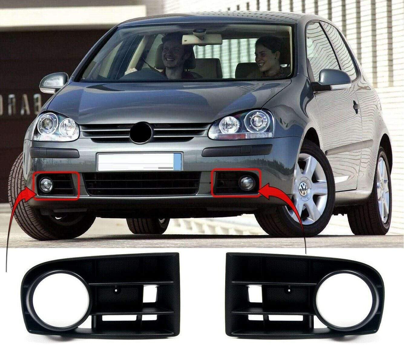 VK2247 VW Golf Mk5 2004-2008 Front Bumper Fog Grille With Hole 2 Bars Pair Left & Right Not For Gt-Tdi,Gti,Gtd