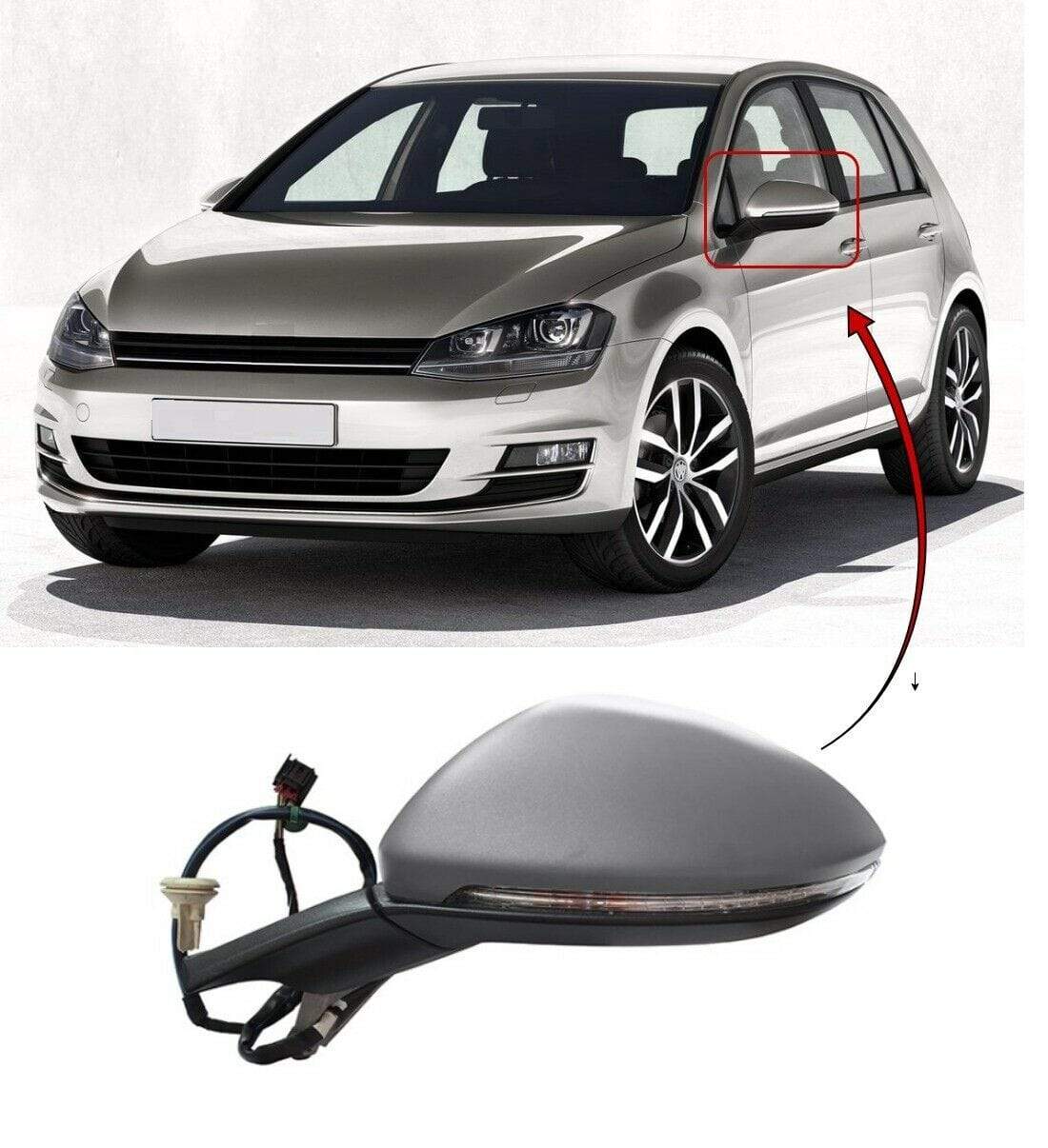 VK2310 Volkwagen Golf Mk7 2013-2017 Door Wing Mirror Primed Cover Electirc Heated W/Indicator & Memory Passenger Side