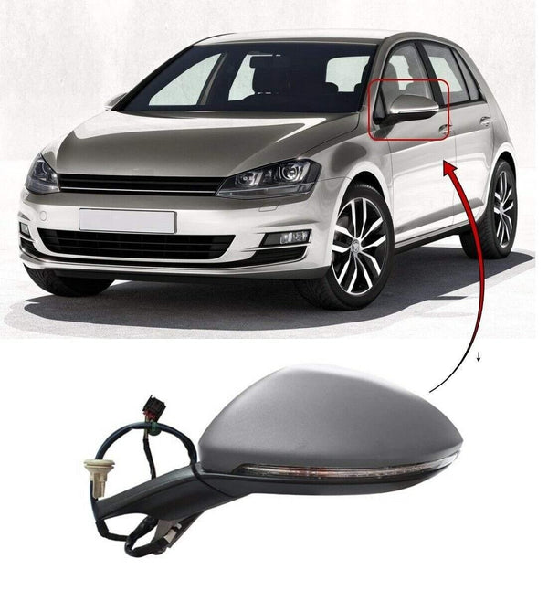 Fits Volkwagen Golf Mk7 2013-2017 Door Wing Mirror Primed Cover Electirc Heated W/Indicator & Memory Passenger Side