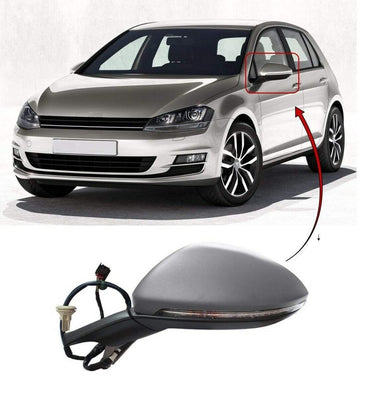 Fits Volkwagen Golf Mk7 2013-2017 Door Wing Mirror Primed Cover Electirc Heated W/Indicator & Memory Passenger Side - tradevehicleparts.co.uk