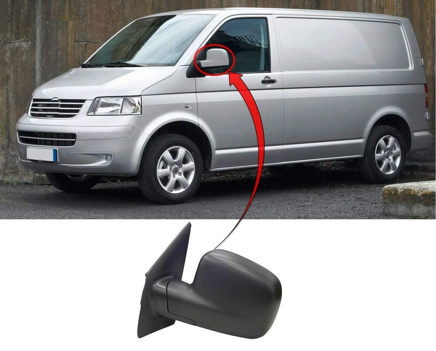 VK4028A VW Transporter 2004-2009 Door Wing Mirror Manual Black Passenger Side