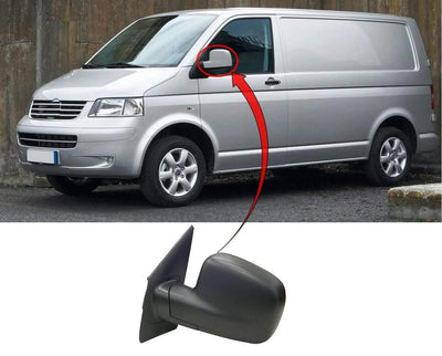 Fits VW Transporter 2004-2009 Door Wing Mirror Manual Black Passenger Side - tradevehicleparts.co.uk